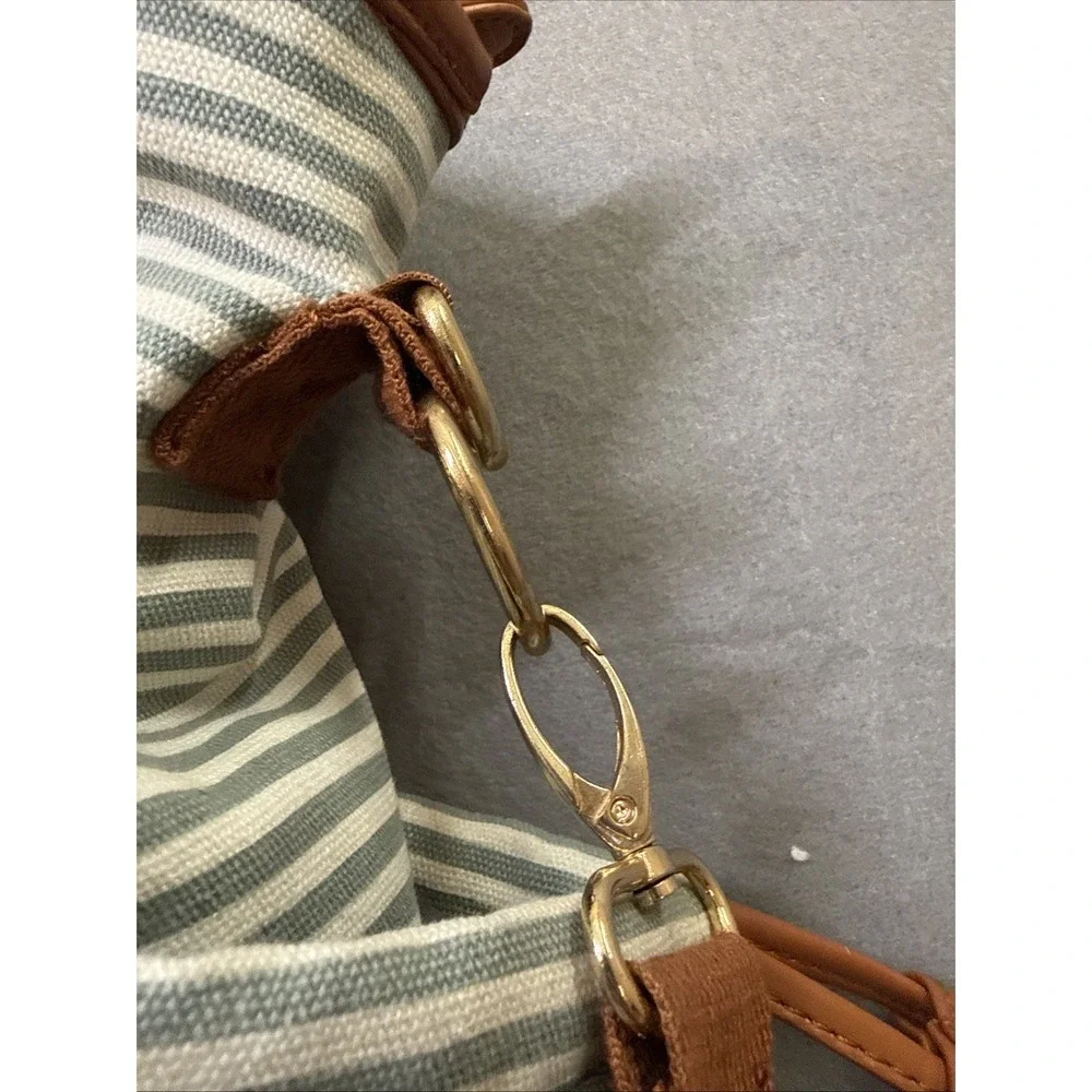 Plambag Gray Striped Diaper Bag Crossbody & Double Handles , Changing Mat